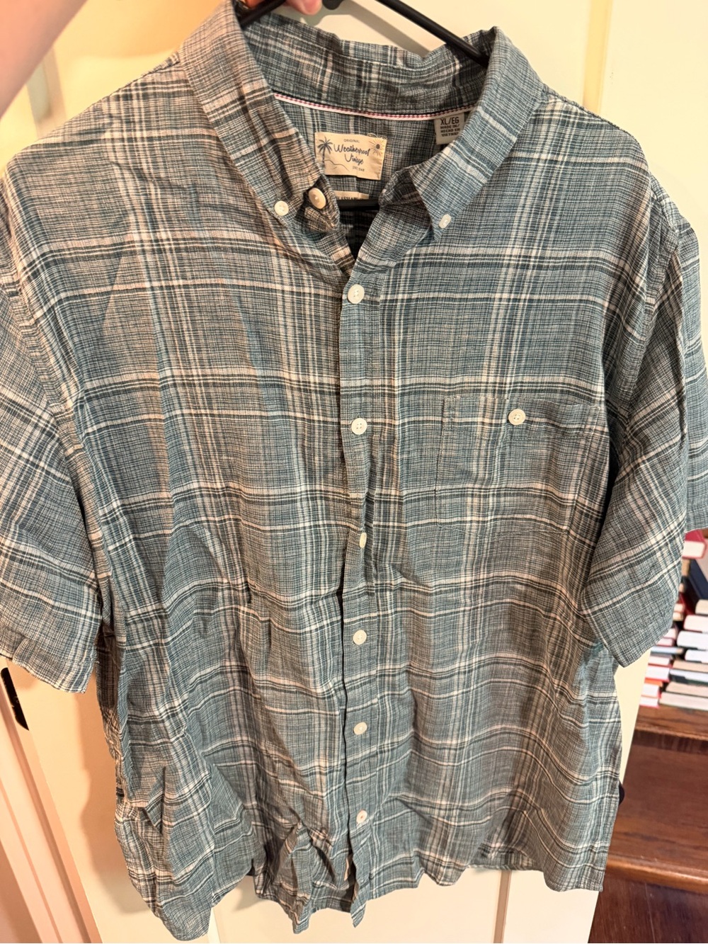 Weatherproof Men’s Teal Plaid Short-Sleeve Button-Down Shirt